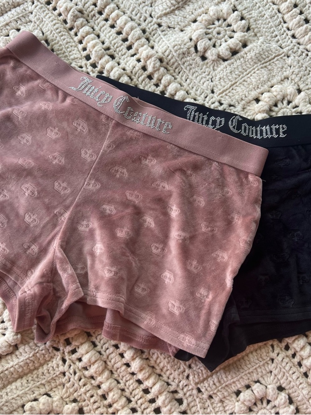 Juicy Couture Velour Logo Boxer Shorts - Dusty Rose & Black